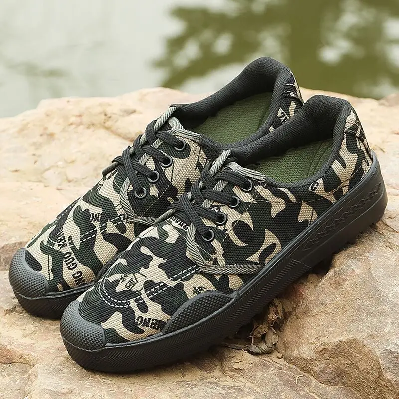 

Камуфляжная модель, мужские Нескользящие износостойкие рабочие парусиновые туфли, мужские и женские туфли с низким верхом для военных тренировок