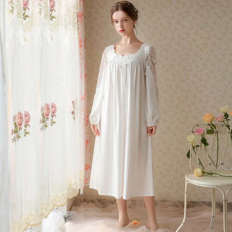 Roseheart Women White Homewear Sexy Sleepwear Night Dress Lace Nightwear Luxury Nightgown Female Gown Plus Size Nightdress