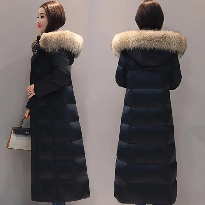 2022 New Down Padded Jacket Women's Mid-length Slim Fit Over-the-knee Long Padded Jacket Thickened Winter Hooded Jacket Women