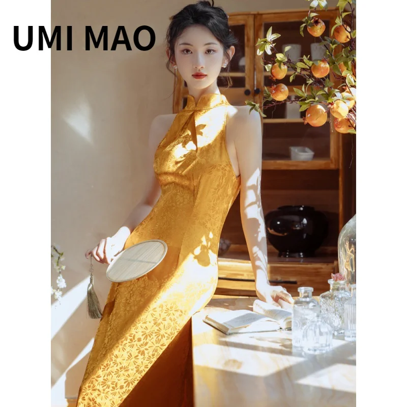 

UMI MAO New Chinese Morning Gown Improved Cheongsam Bride's Toast Wedding Dress Sleeveless Chinese Style Long Dresses Femme