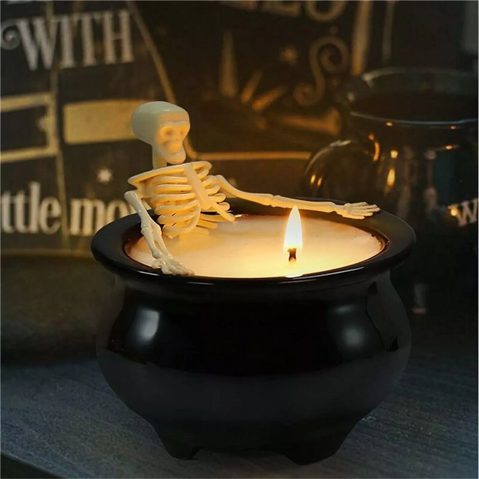 

Small Skull Head Ashtray Candlestick Candle Holder Tray Molds Silicone Craft Clay Mould for Concrete Resin Pot Making