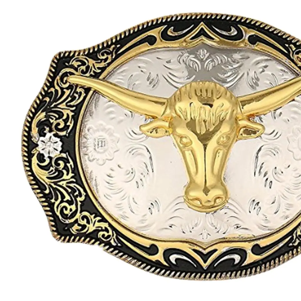 

Men's Western Belt Buckle Cowboy Rodeo Bull Head Biker Rock Strap Buckle