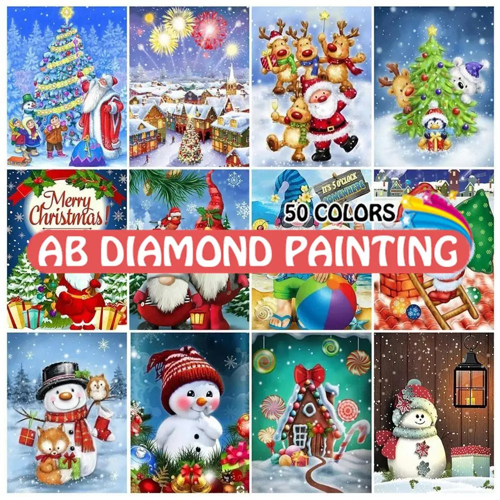 

AB 5D Diamond Painting Santa Claus Picture Mosaic Snowman Cartoon Embroidery Cross Stitch Set Christmas Home Decor Art Gifts
