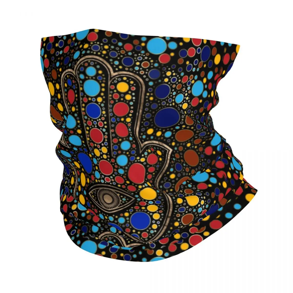 

Hamsa Hand Bandana Neck Cover Printed Hand of Fatima Colorful Dot Art Wrap Scarf Warm Balaclava Riding Unisex Adult Winter