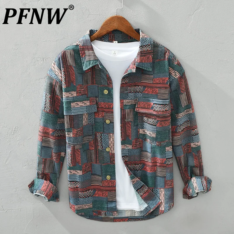 

PFNW Spring Summer New Men's Print Colors Shirts Japan Style Vintage Outdoor Casual Versatile Fashion Loose Lapel Tops 28A0754