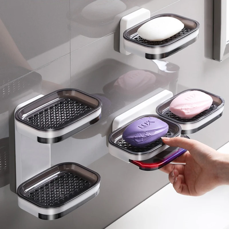 

Hole free hanging wall type double-layer drainage soap box bathroom soap box kitchen sponge storage rack bathroom finisher