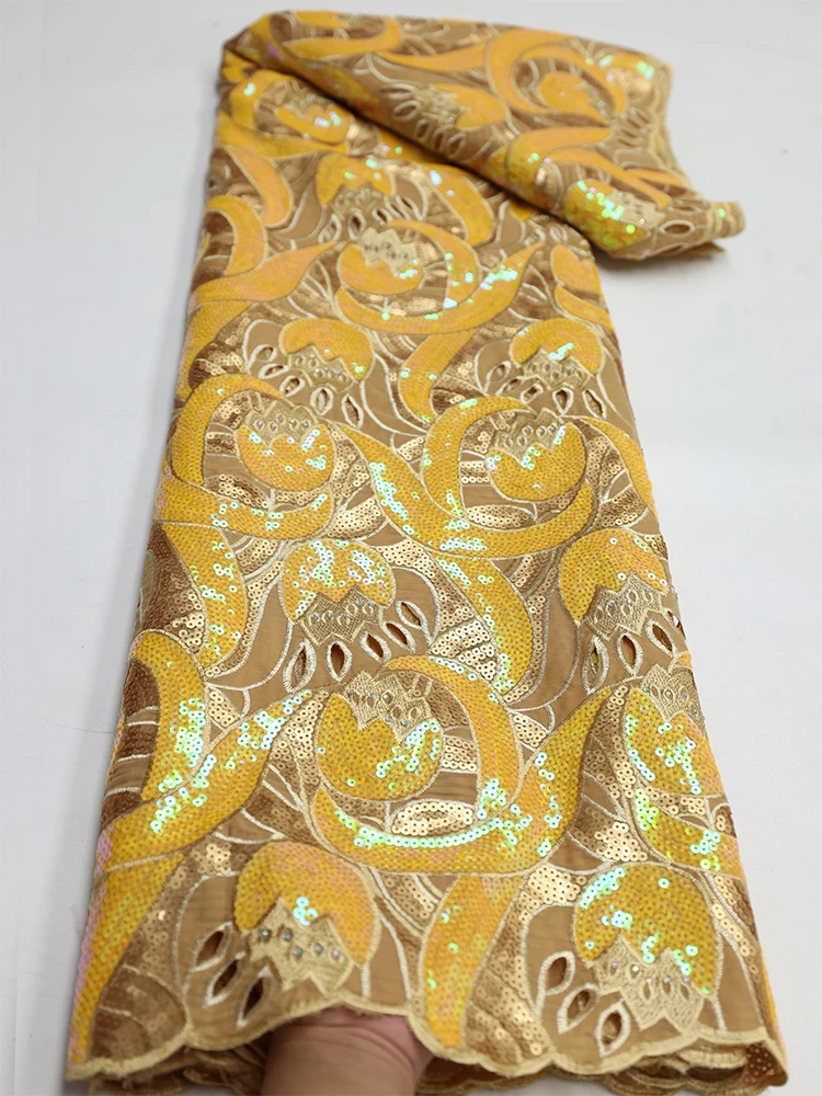 

XIYA Gold Nigerian Sequins Lace Fabrics High Quality African Special Velvet Lace 2022 French Embroidery Lace Fabric For Dresses