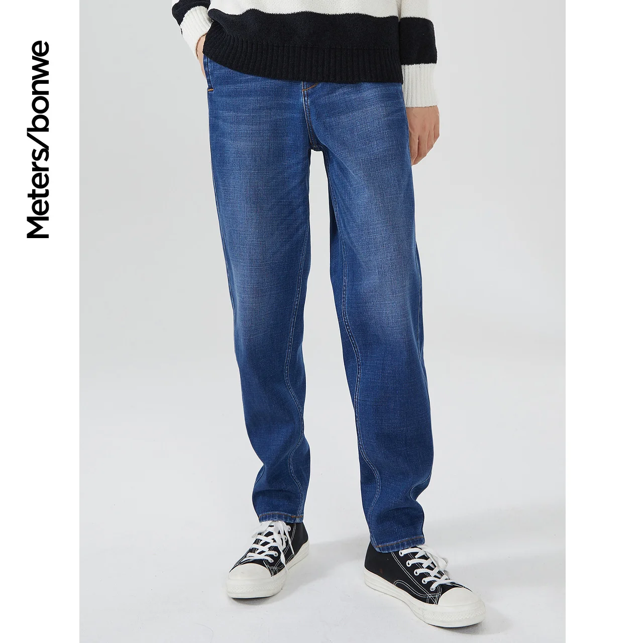 Metersbonwe Winter Mom Jeans For Men Thick Warm Loose Denim Trousers Solid Color Denim Pants Casual High Quality Straight Jeans