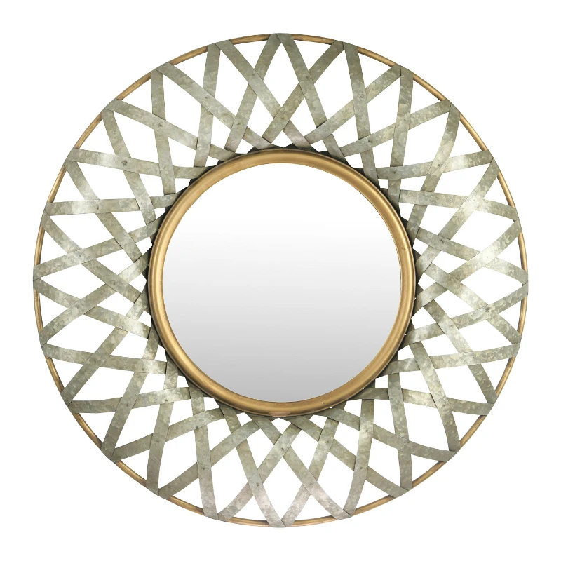 

Round Metal Wall Mirror with Gold and Galvanized Finish
