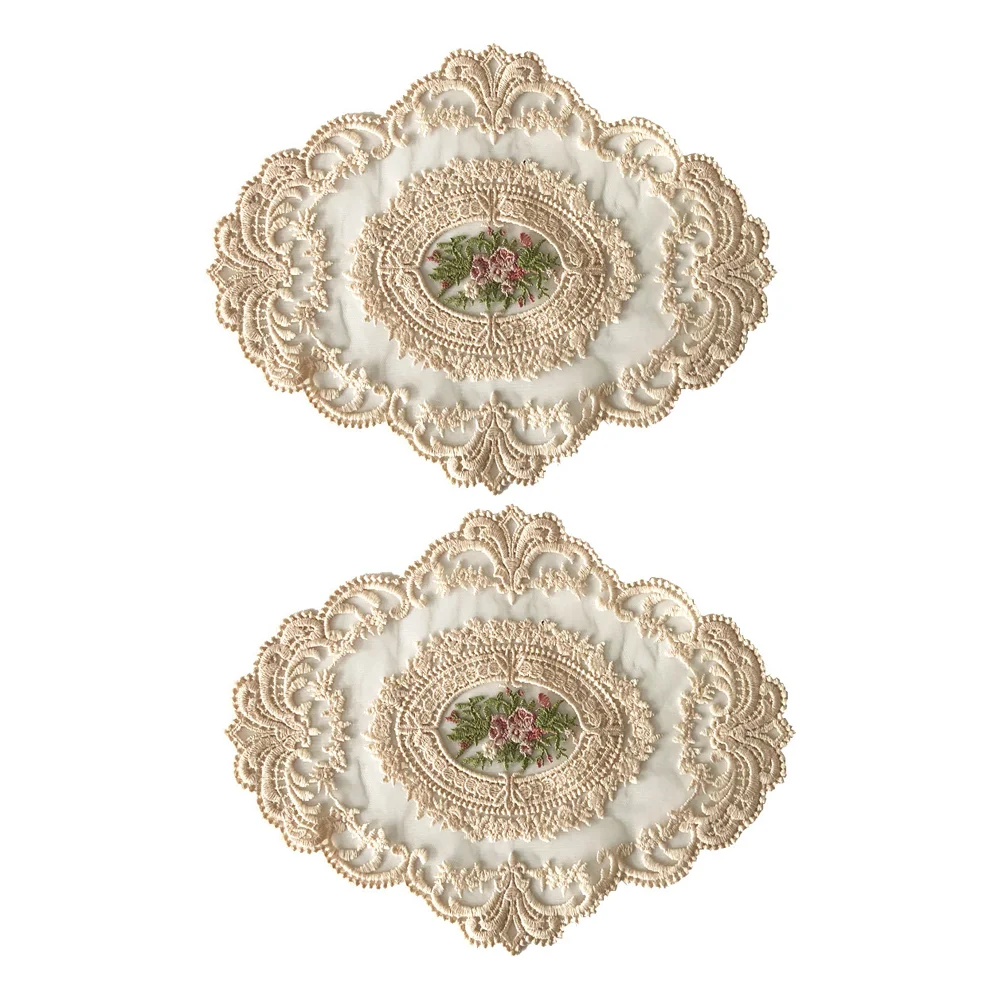 

2pcs Flower Embroidered Lace Place Mat