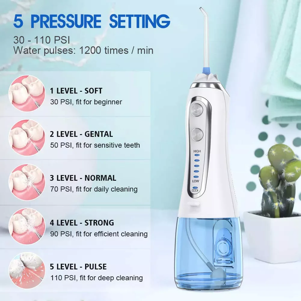 5 Modes 300ml Oral Irrigator USB Rechargeable Dental Water Flosser Jet Portable Irrigator Dental Teeth Cleaner+ 6 Jet Tips & enlarge