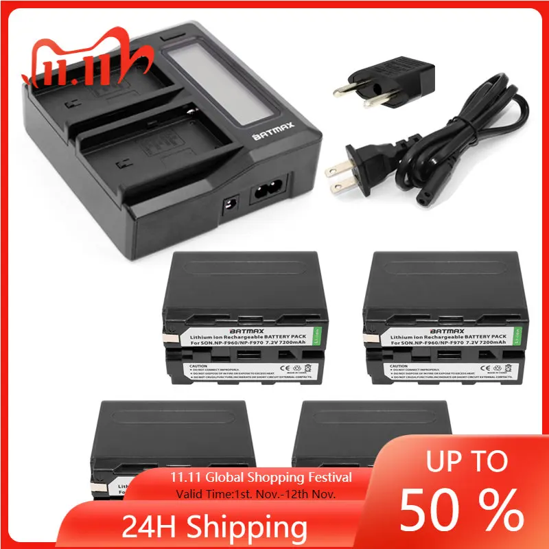 

4Pcs 7200mAh NP-F970 NP F970 NP-F960 NP-F950 Battery+1 Ultra Fast 3X faster Dual Charger for SONY F930 F950 F770 F570 CCD-RV100