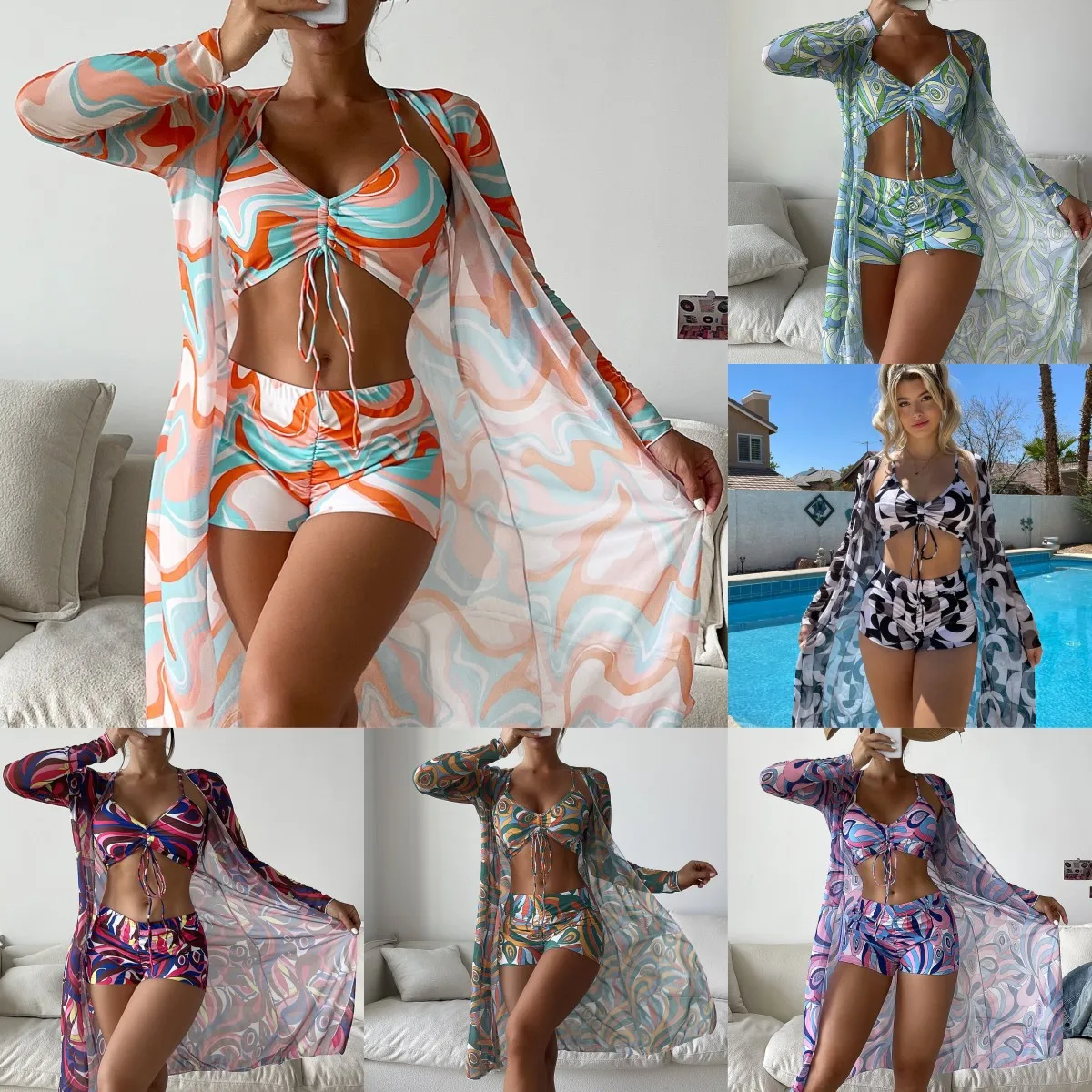 

Женский раздельный купальник из трех предметов, привлекательный купальник-бикини с высокой талией, 2023