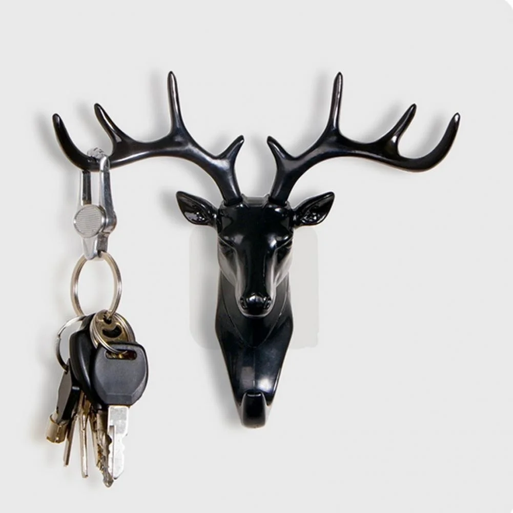 

2023 Antler Hook Deer Head Key Holder Hanger Living Room Wall Decorative Ornament Wall Hanging Hook Coat Hanger Cap Room Decor