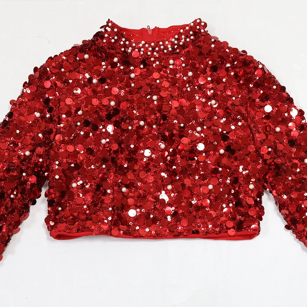 Зимние женские бархатные комплекты с длинными рукавами и блестками жемчугом