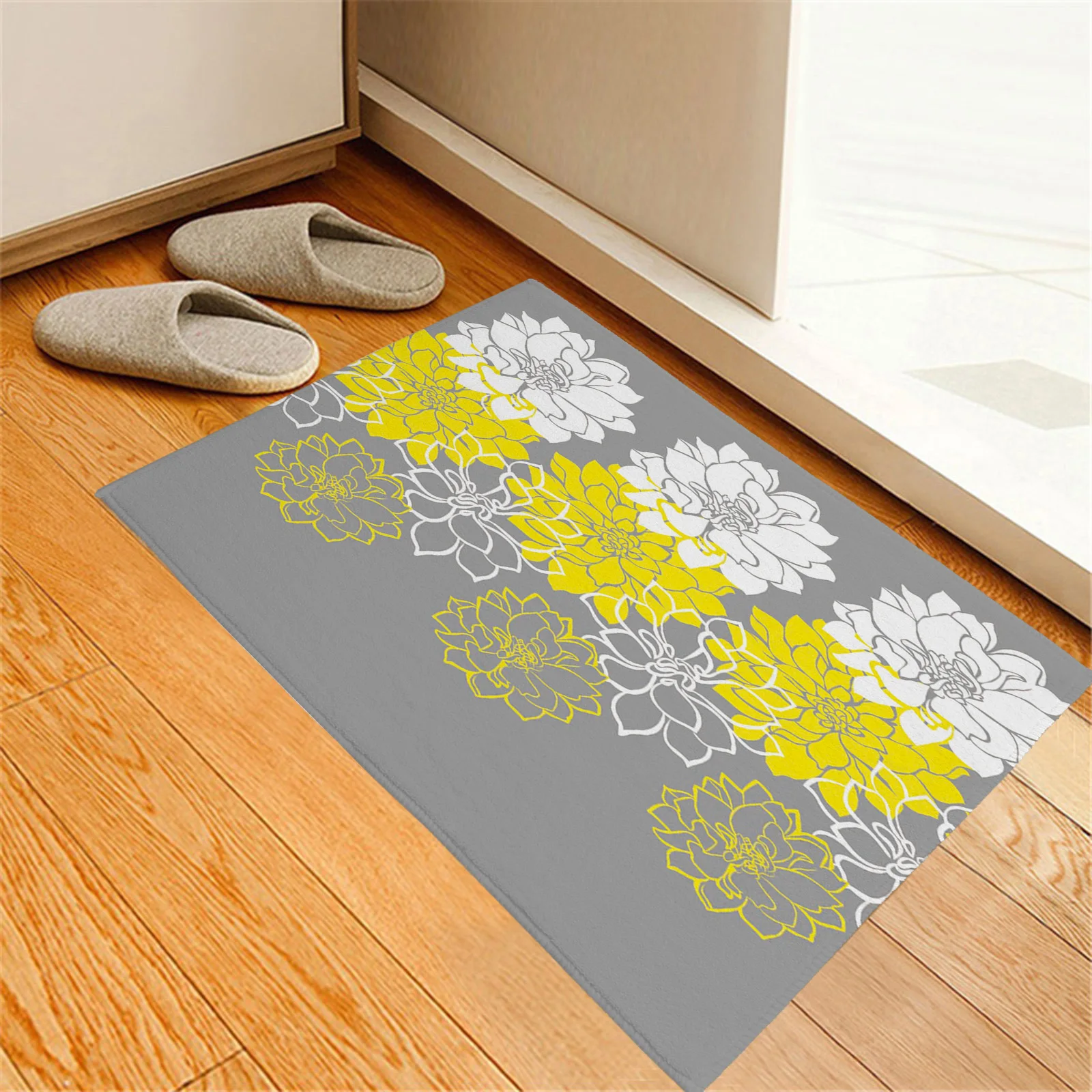 

Dahlia Yellow White Entrance Door Mat Non-Slip Bathroom Carpet Home Decor Carpet for Hallway Kitchen Doormat