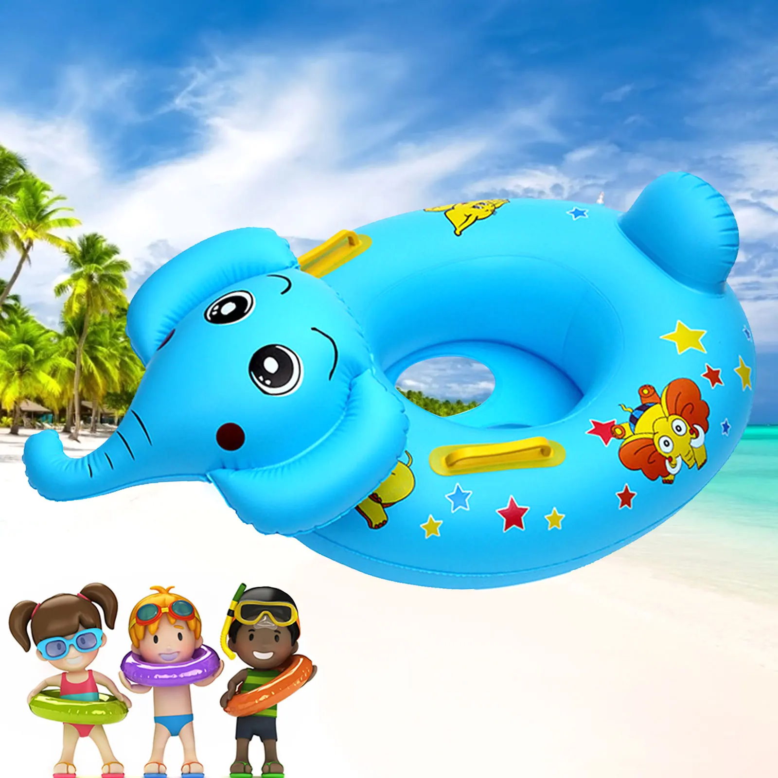 

Baby Toddler Kids Inflatable Swimming Seat Cute Elephant Swim Ring Float Seat with Dual Handle for Swimming Pool Bathtub
