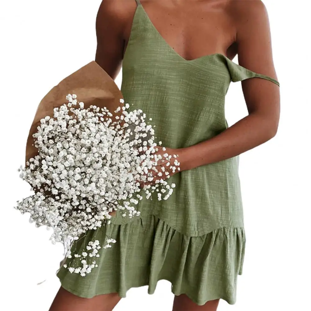 

Women's Dress Solid Color Flounce Edge Vrouwen Zomer Jurk Spaghetti Strap V Neck Summer Elegant Dress for Dating Daily Wear