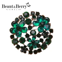 beautberry rhinestone round flower brooches for women green purple flower party office brooch pin gifts