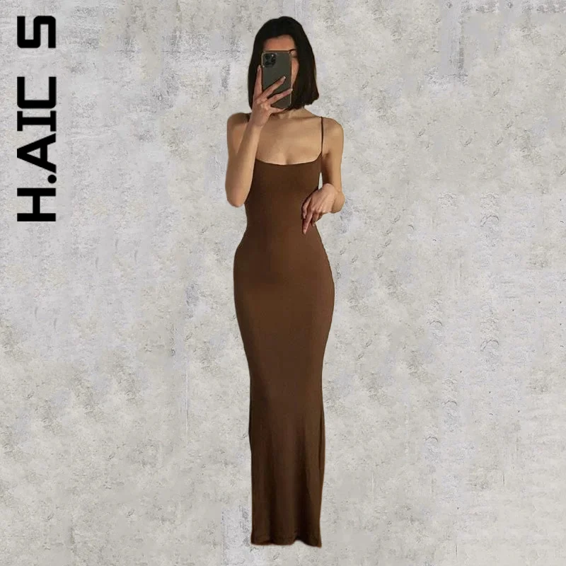 

H.Aic S Dress Women New Club Ladies Dress Strap Backless Long Maxi Dresses Vintage Leisure Clothing Vestidos Female