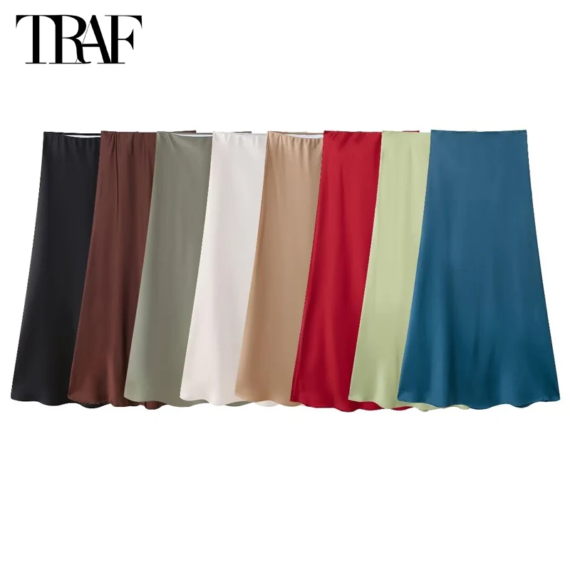 Юбка-миди Женская атласная плиссированная с завышенной талией 8 цветов