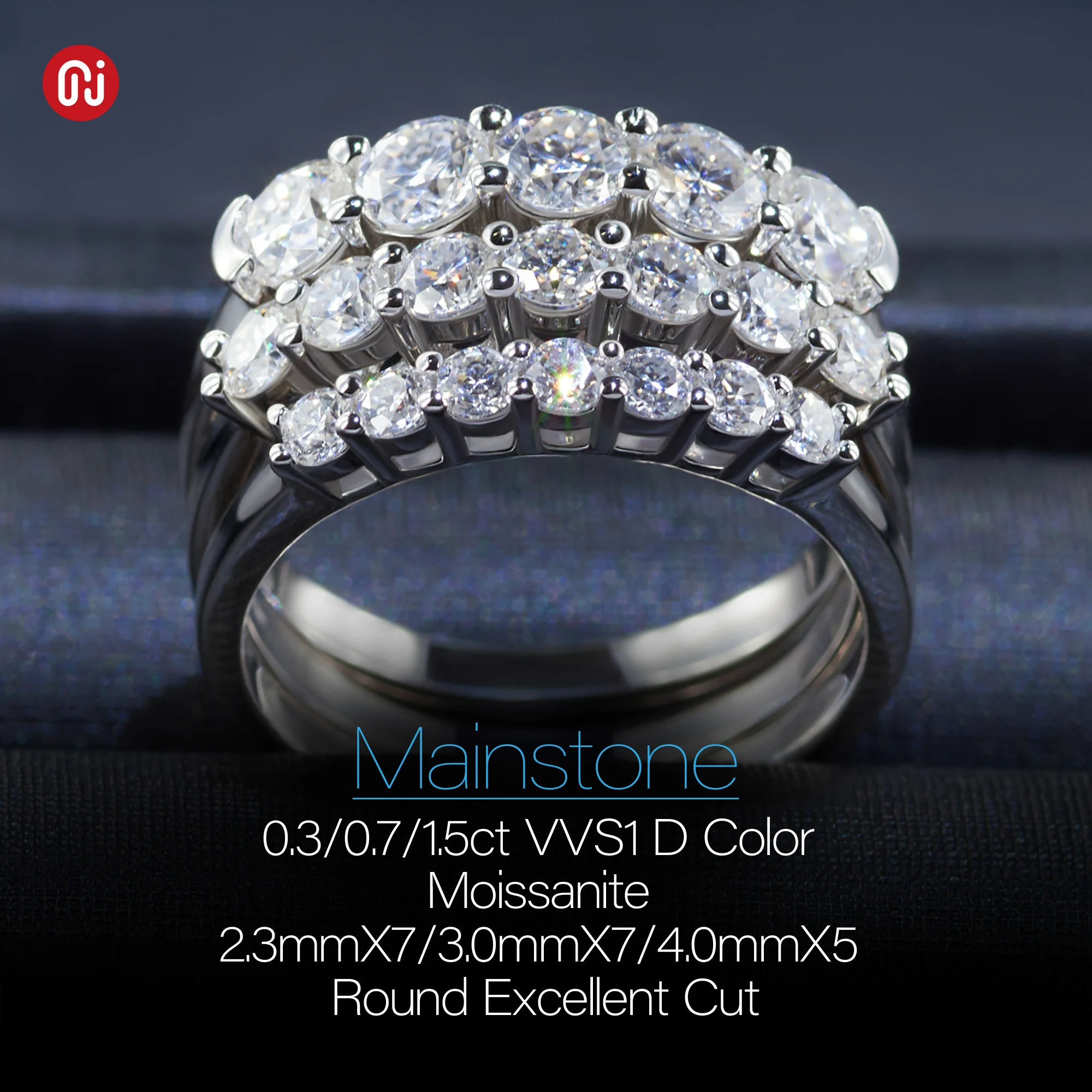 GIGAJEWE Total 0.3/0.7/1.5/ct 2.3/3/4mm Кольцо из серебра 925 с круглым огранкой D VVS1 моиссанита, прошедшее алмазный тест, модный подарок для женщин и девочек