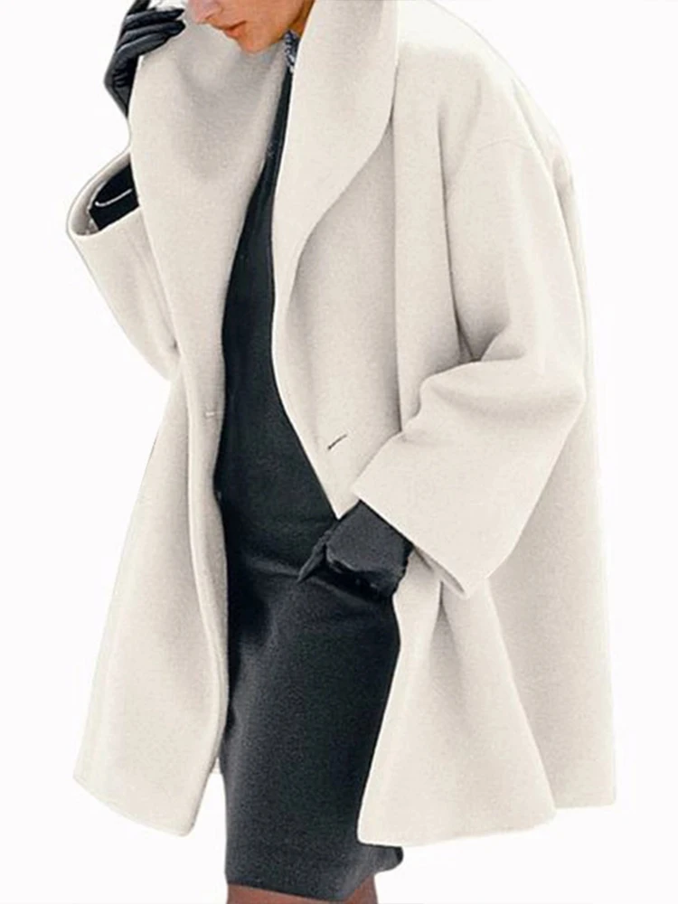Plus Size thick Jacket Women Fashion Autumn Winter Coat Round Neck Long Sleeve Open Stitch Solid Loose Warm Woolen Coat 2022