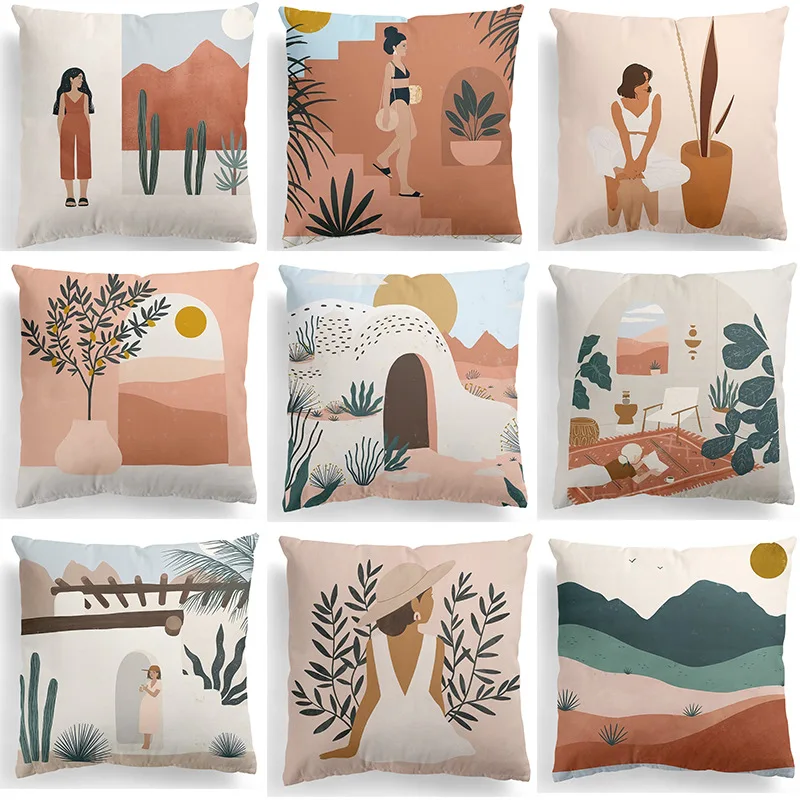 

45x45cm Abstract Painting Pillowcase Sofa Cushion Cover Household Goods Square Cushion Cover Simple Printing Pillowcase Factory