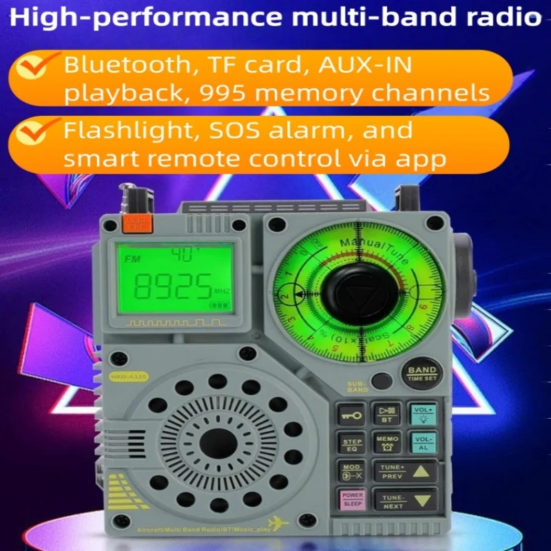 Фото Портативное многодиапазонное радио A320 FM MW SW VHF с Bluetooth 5.0, динамиком, авиационным и морским диапазонами, поддержкой TF-карты и AUX №3