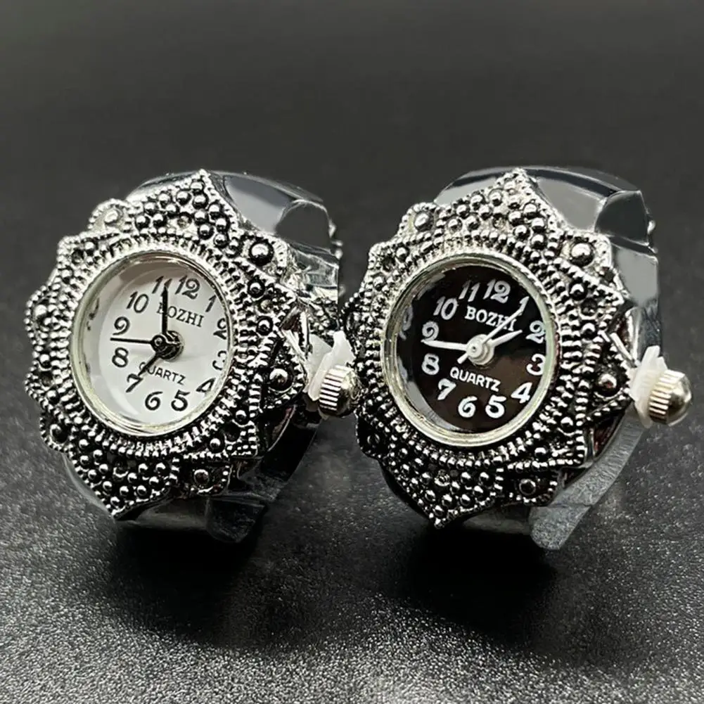 

Vintage Punk Finger Watch Mini Elastic Strap Alloy Watches Couple Rings Jewelry Clock Retro Roman Quartz Watch Ring Women Girls