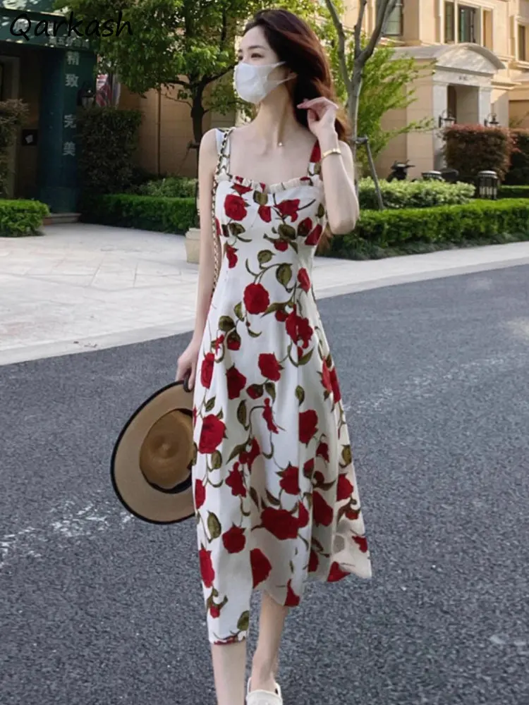 

Платье женское с квадратным вырезом, винтажная эстетичная дизайнерская французская модная одежда с принтом, летнее личное элегантное