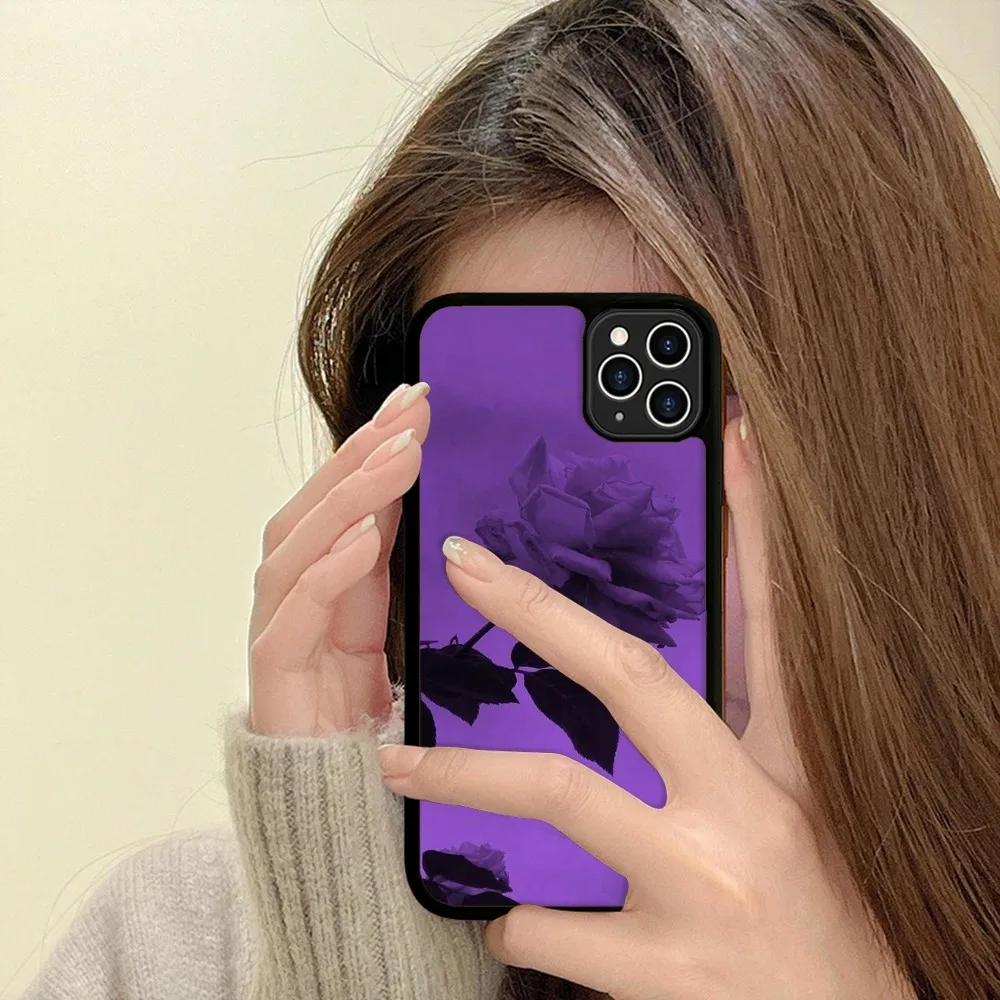 Aesthetics Purple Rose Phone Case Silicone PC+TPU Case For iPhone 14 11 12 13 Pro Max 8 7 6 Plus X XR Hard Fundas
