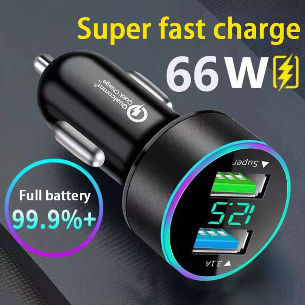 

Car Charger For Cigarette Lighter Smart Phone USB Adapter Mobile Phone Charger Dual USB Digital Display Voltmeter Fast Charging