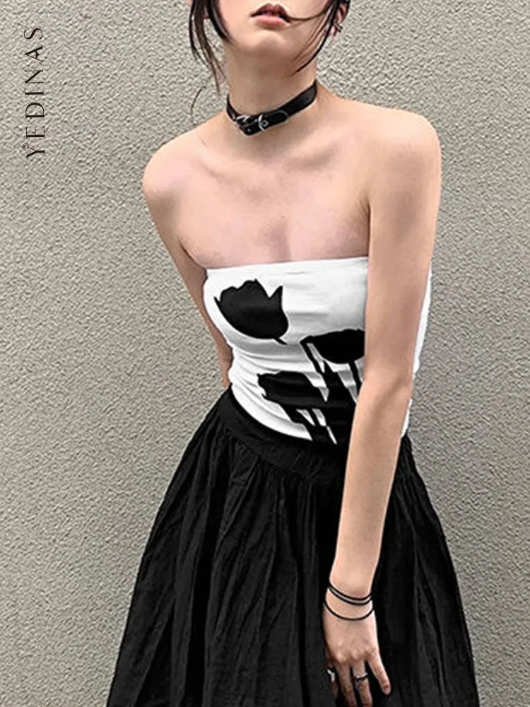 

Yedinas топы без рукавов с цветочным принтом, укороченный топ, женская одежда, уличная одежда 2022, летний укороченный женский топ, сексуальный же...