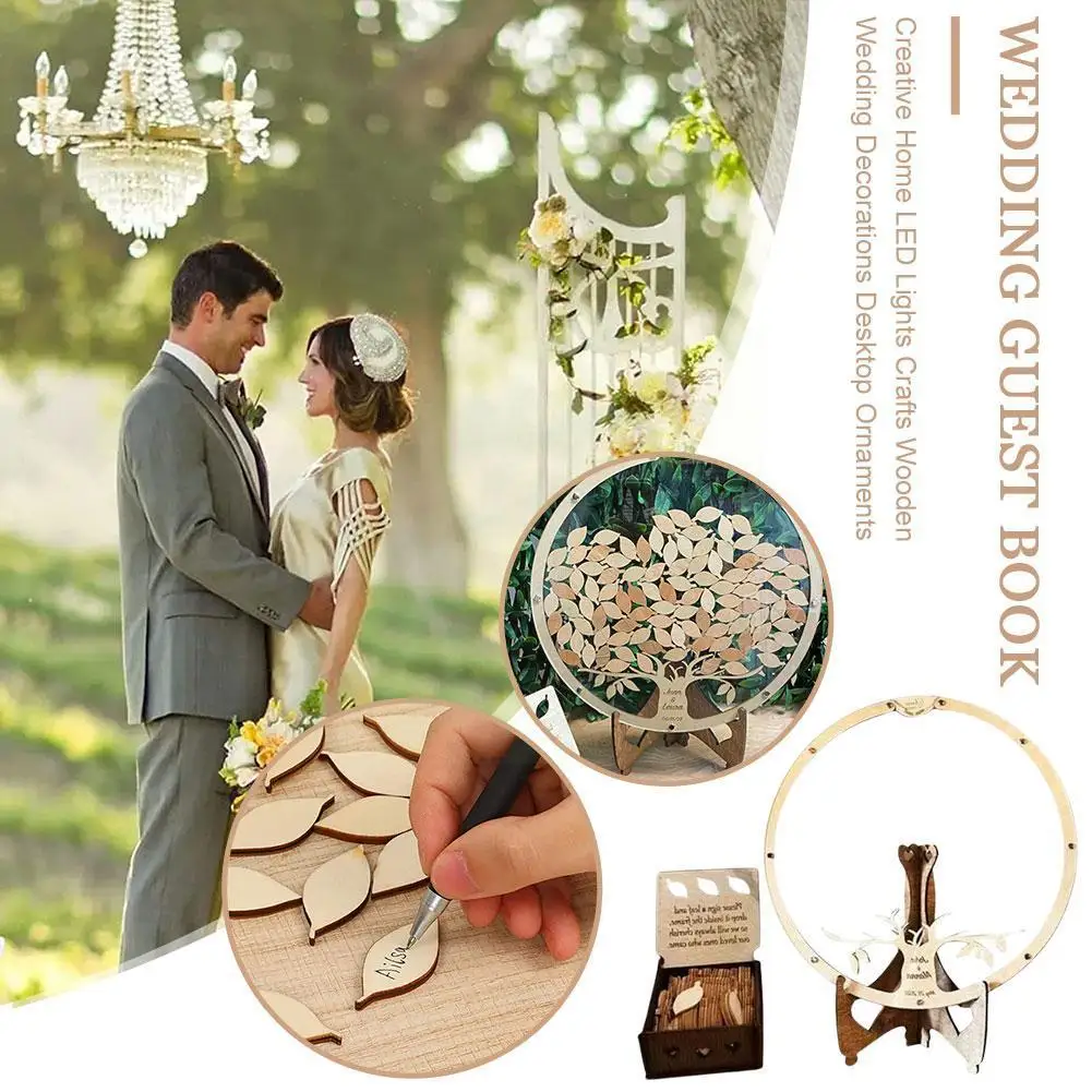 

Wedding Wooden Guest Drop Box Transparent Wooden Guest Decoration Message Wedding Box Creative Tree Leaves Book H0B0