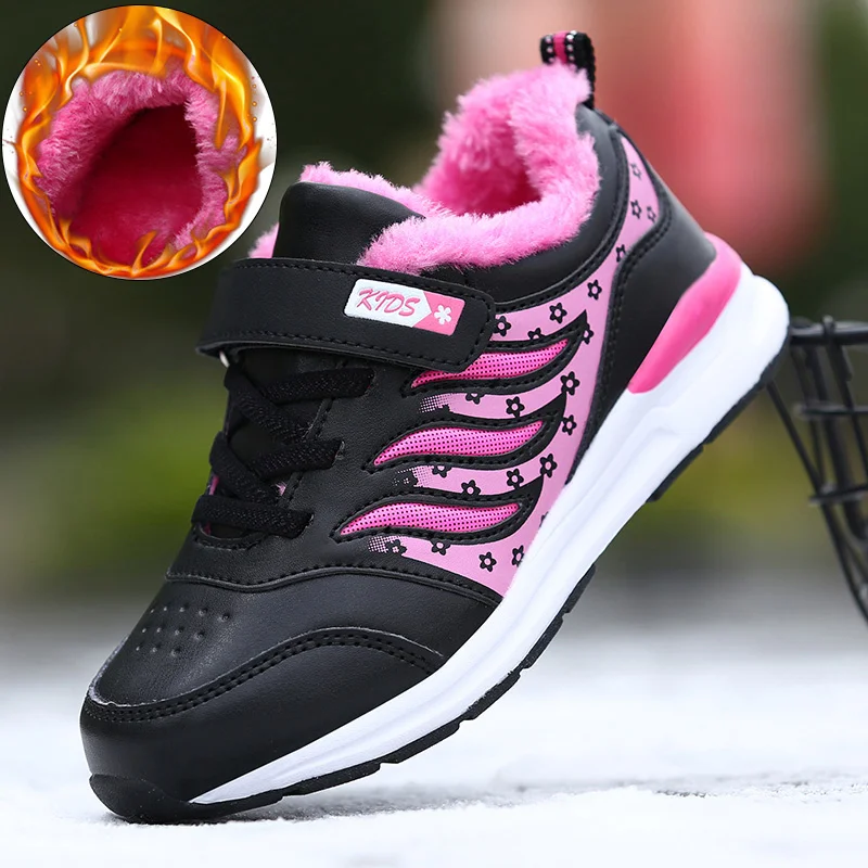 JIEMIAO 2022 Winter Children Running Shoes Kids Sneakers Outdoors Waterproof Non-slip Fur Warm Trainers Sport Shoes Girls Enfant
