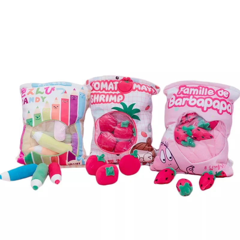 

Hot Plush Strawberry, Pencil, Tomato Toys Simulation Food A Bag Of Candy Plush Pillow Toys For Children Kids Creative Toy Gift