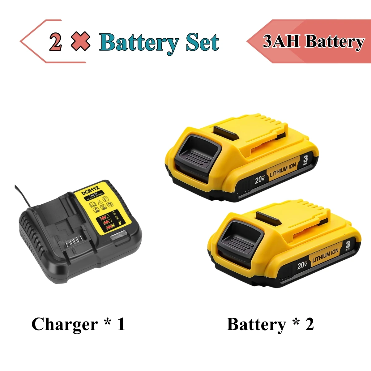 

Литиевая аккумуляторная батарея 20 В, макс. 3000 мАч с зарядным устройством DCB112, совместимая с батареей Dewalt