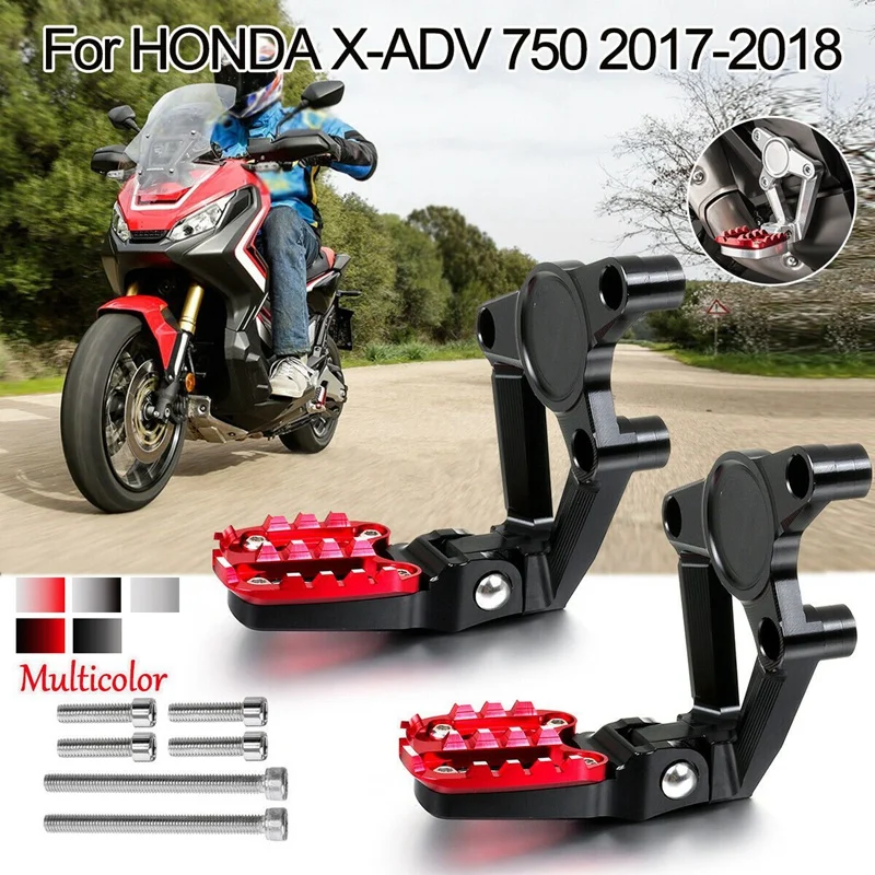 CNC Rear Footrest Motorcycle Folding Foot Pegs Pedal Passenger for HONDA XADV X-ADV 750 2017-2018 Black+Red