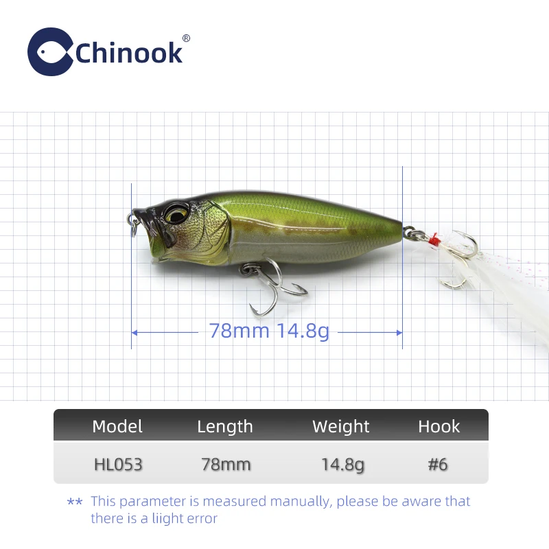 Фото Приманка для рыбалки Chinook Popper 78мм 14.8г, поверхностная приманка, искусственная жесткая приманка для ловли баса, окуня, щуки, buzzbait pop max. №2