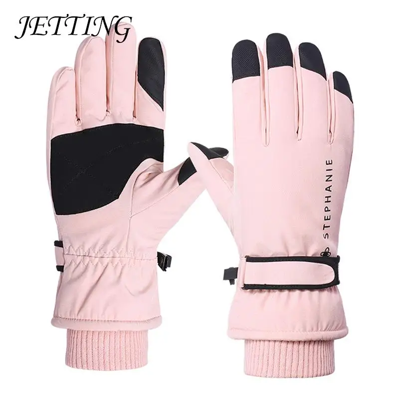 

Women's Waterproof Ski Gloves Touch Screen Anti Slip Gloves Outdoor Sports Riding Warm Gloves Female Pink Bike Running Gloves