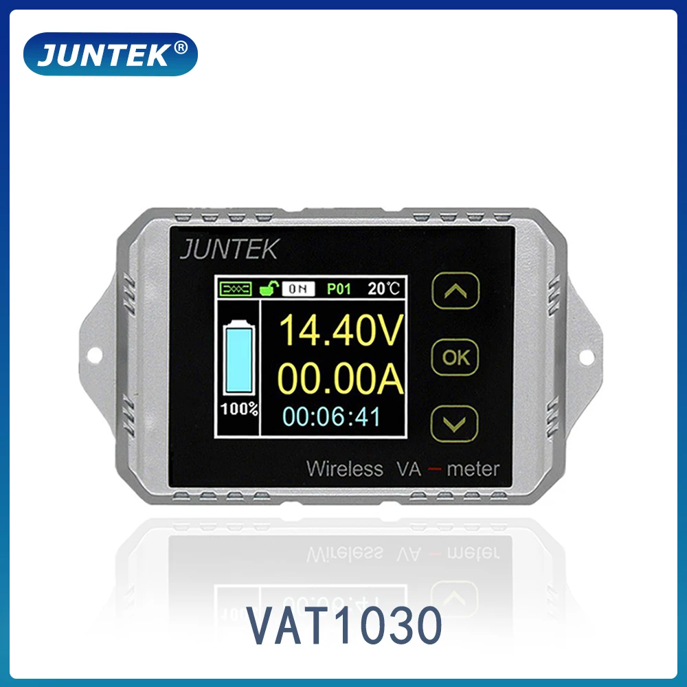 

JUNTEK VAT1030 100V 30A Ammeter Voltmeter Battery Capacity Monitoring Coulomb Counter 12V 24V 48V Color Screen Meter Wireless