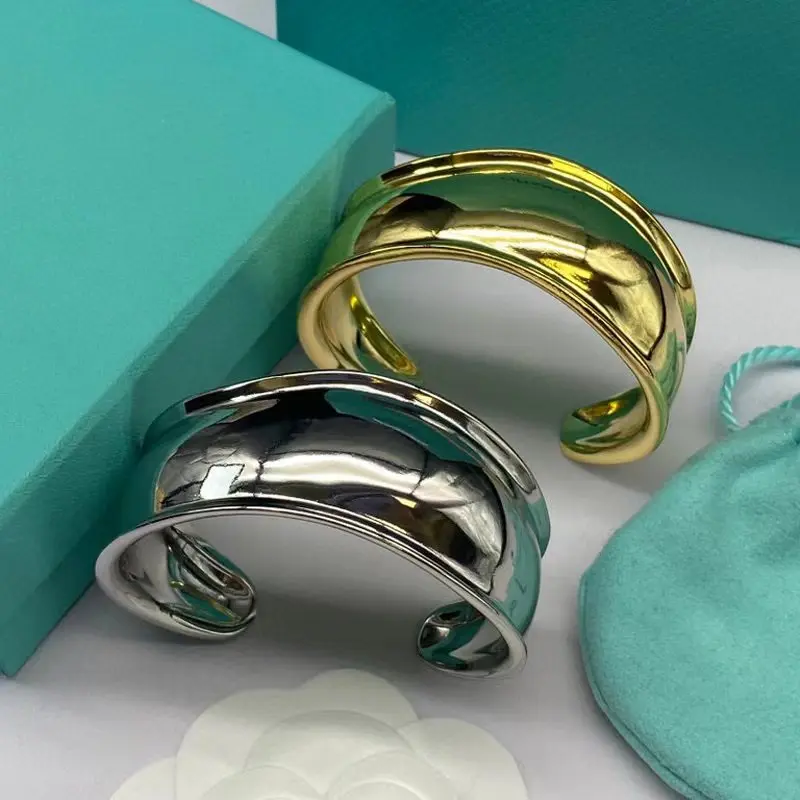 

High Quality Fashion S925 Silver Gold Color Bracelet Elsa Peretti Narrow Cuff Simple Irregular Design Open Bangle Women Jewelry