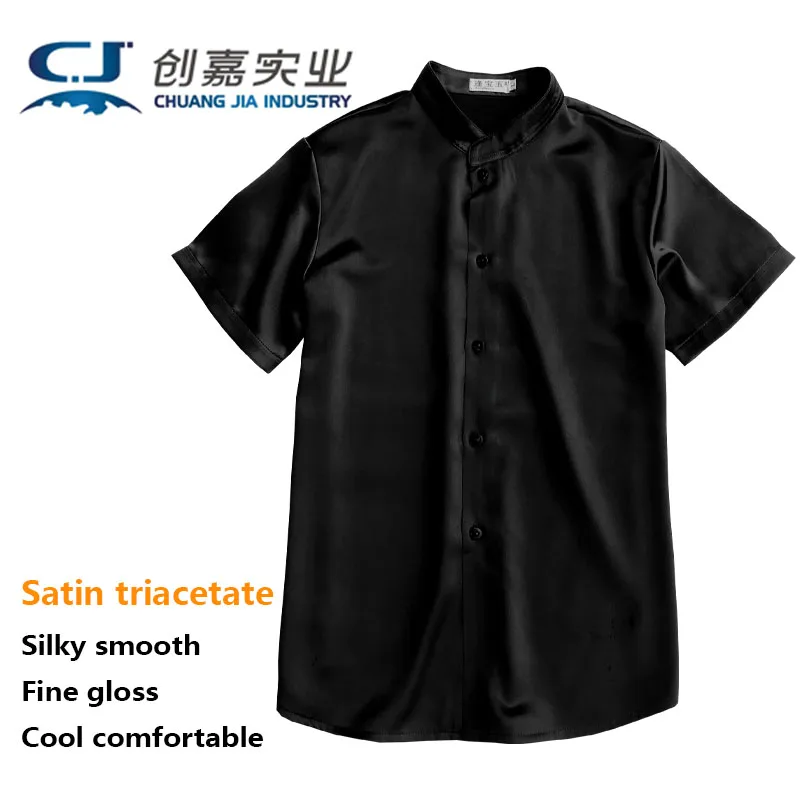Атласная триацетатная мужская рубашка весна-лето с короткими рукавами и
