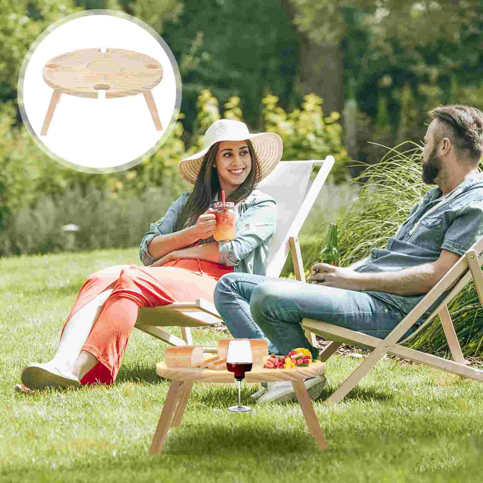 

Outdoor Picnic Table Folding Portable Wood Glasses Bottle Snack and Cheese Holder Tray for Concerts at Park Beach Gift