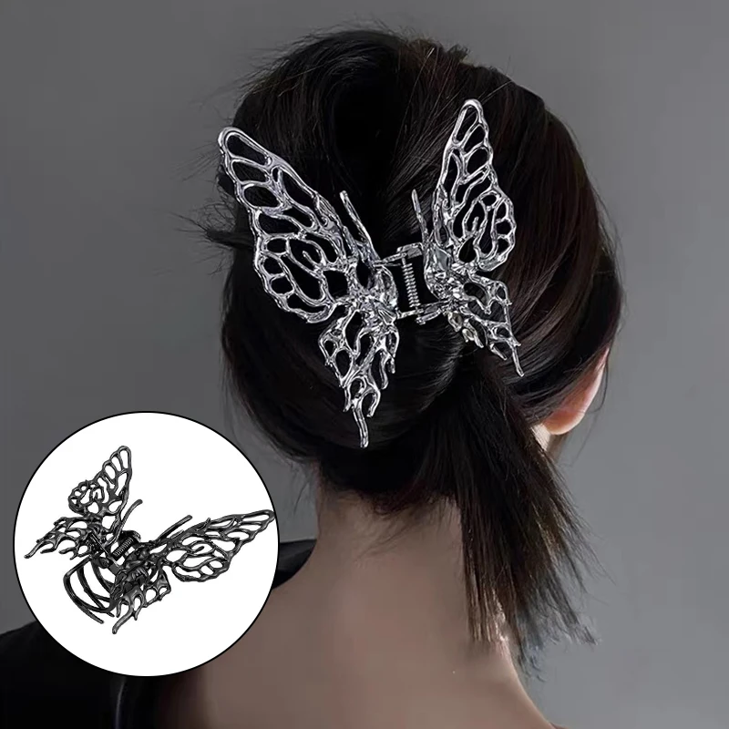 

INS Korea Bright Silver Butterfly Hairpin Hollow Geometric Grab Clip Fashion Hair Claw Woman Girls Styling Barrette Headwear