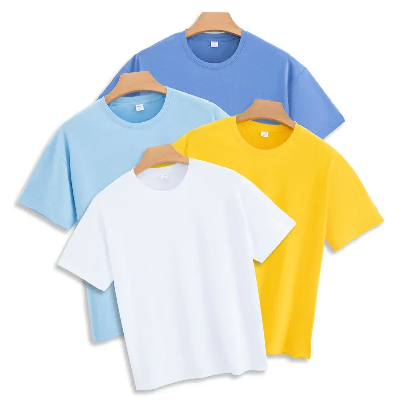 

Men's and Women's Same 180G Cotton Wide T-shirt White Round Neck Short Sleeved T-shirt Summer Cotton Half Sleeve Clothes