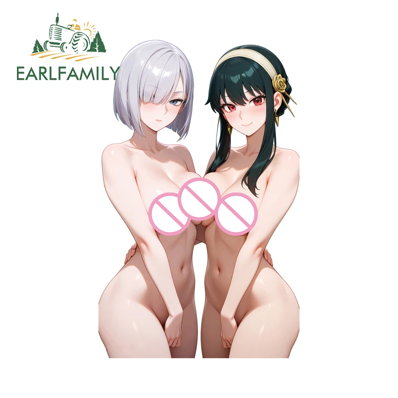 

EARLFAMILY Aerith & Тифа, наклейка на автомобиль с грудью и грудью, очаровательные персонажи, наклейки на крышку топливного бака, солнцезащитный крем, автомобильные аксессуары