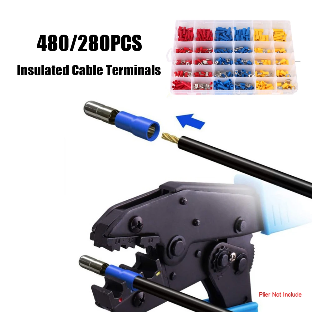 

280/480PCS Assorted Kit Insulated Cable Connector Electrical Wire Crimp Rolled Terminals Spade Butt Ring Lugs Fork Set