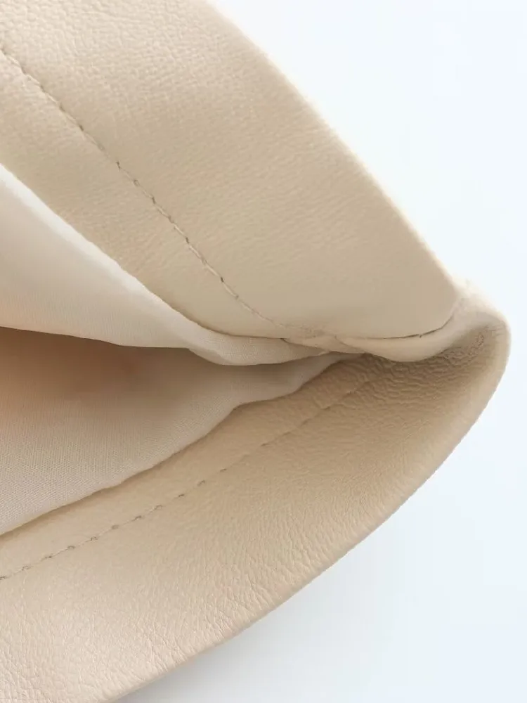 2022 Autumn Removable Hat Hooded Women Faux Leather Jacket Zipper Full Sleeve Pockets Casual Coat Beige Black